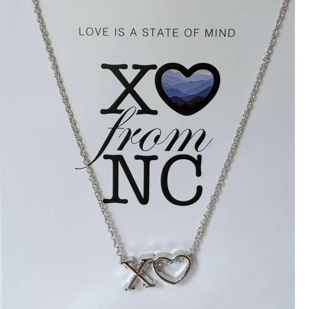 NC Silver Tone Love State of Mind XO charm Pendant Necklace Gift north carolina